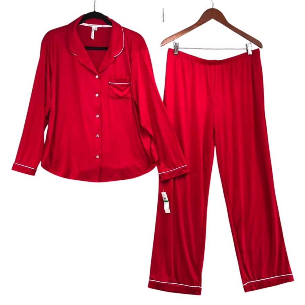 Flora by Flora Nikrooz Pajama Set Womens Large Red 2 Piece Soft Knit Piping NEW